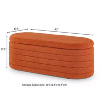 Okak Banc pouf de rangement ovale moderne avec charnière de sécurité, banc d'entrée rembourré, banc de pied de lit pour salon, entrée