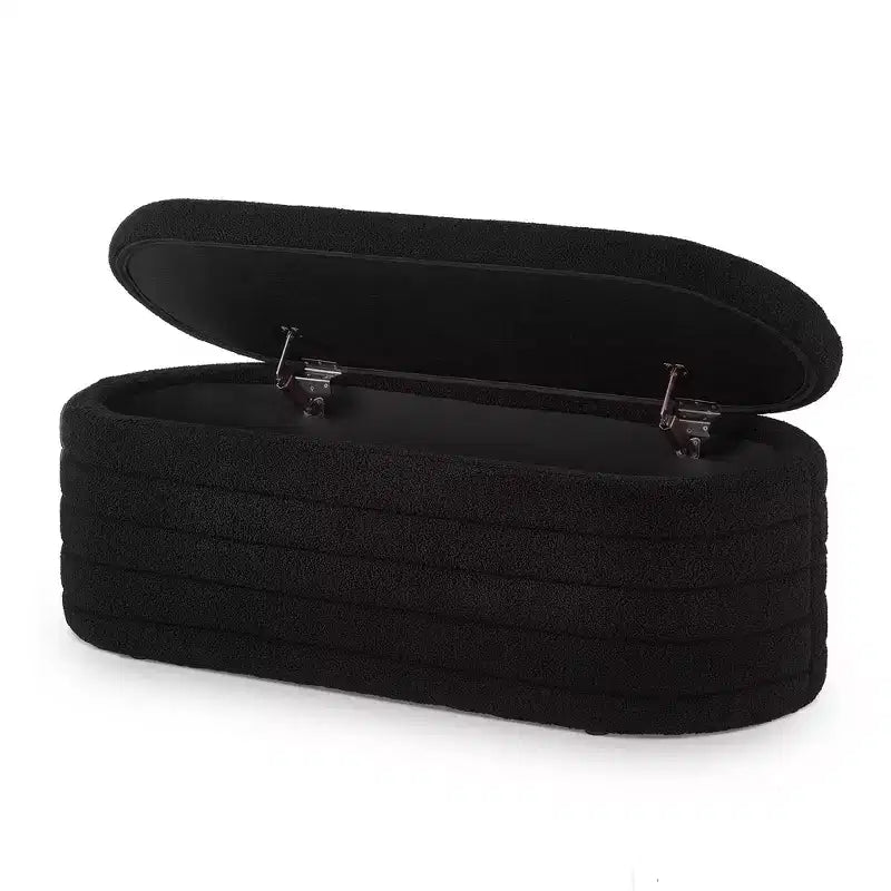 Okak Banc pouf de rangement ovale moderne avec charnière de sécurité, banc d'entrée rembourré, banc de pied de lit pour salon, entrée