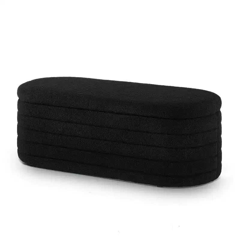 Okak Banc pouf de rangement ovale moderne avec charnière de sécurité, banc d'entrée rembourré, banc de pied de lit pour salon, entrée