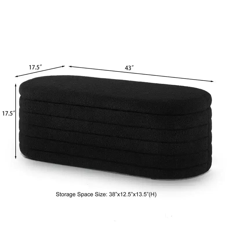 Okak Banc pouf de rangement ovale moderne avec charnière de sécurité, banc d'entrée rembourré, banc de pied de lit pour salon, entrée