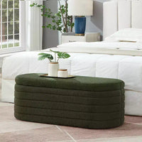 Okak Banc pouf de rangement ovale moderne avec charnière de sécurité, banc d'entrée rembourré, banc de pied de lit pour salon, entrée