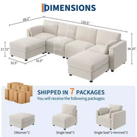 Canapé sectionnel modulable surdimensionné, canapé 4/6 places, 104 L/136 U en forme de U avec pouf mobile, canapé modulable convertible pour salon