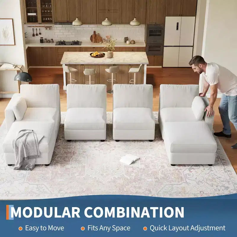 Canapé sectionnel modulable surdimensionné, canapé 4/6 places, 104 L/136 U en forme de U avec pouf mobile, canapé modulable convertible pour salon