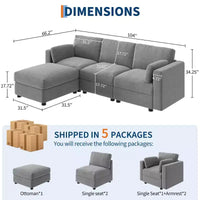 Canapé sectionnel modulable surdimensionné, canapé 4/6 places, 104 L/136 U en forme de U avec pouf mobile, canapé modulable convertible pour salon