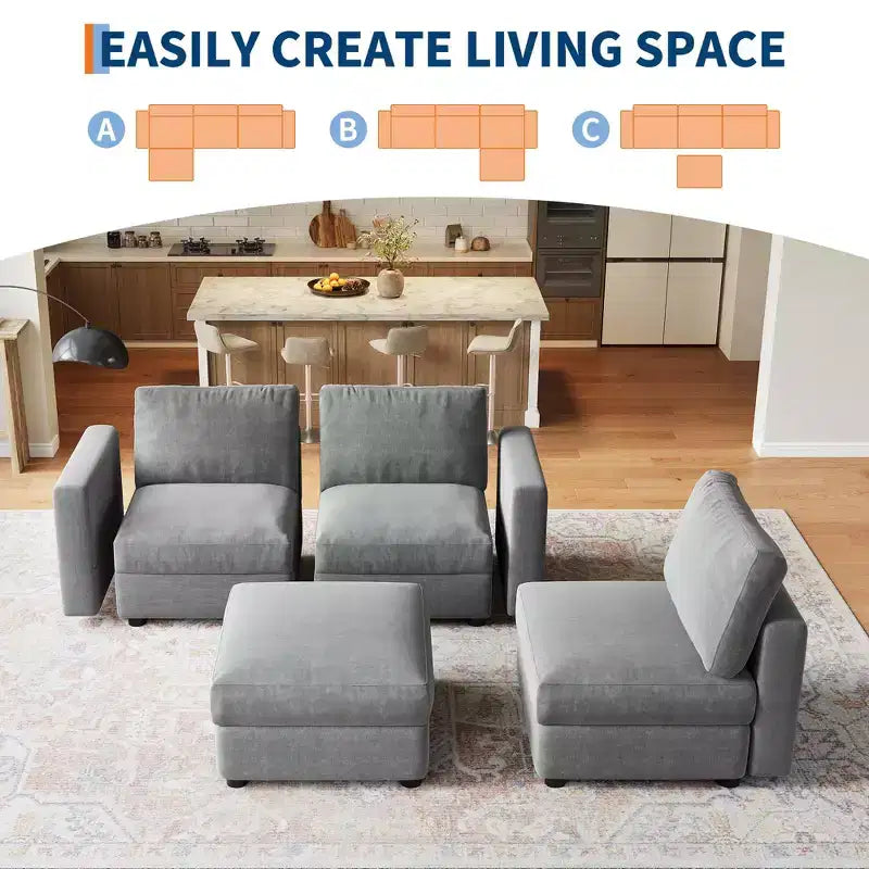 Canapé sectionnel modulable surdimensionné, canapé 4/6 places, 104 L/136 U en forme de U avec pouf mobile, canapé modulable convertible pour salon