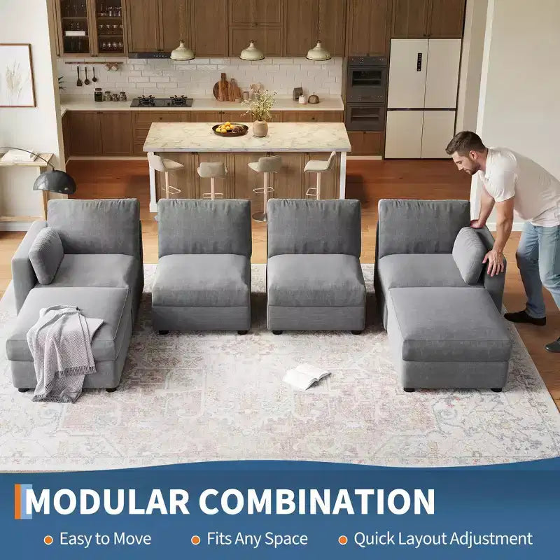 Canapé sectionnel modulable surdimensionné, canapé 4/6 places, 104 L/136 U en forme de U avec pouf mobile, canapé modulable convertible pour salon