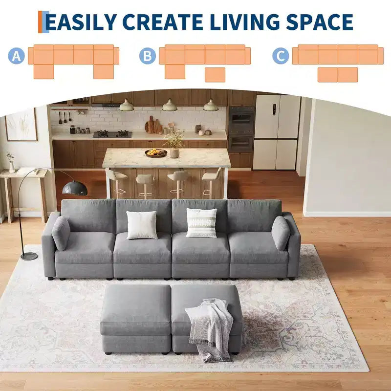 Canapé sectionnel modulable surdimensionné, canapé 4/6 places, 104 L/136 U en forme de U avec pouf mobile, canapé modulable convertible pour salon