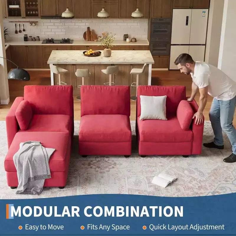 Canapé sectionnel modulable surdimensionné, canapé 4/6 places, 104 L/136 U en forme de U avec pouf mobile, canapé modulable convertible pour salon