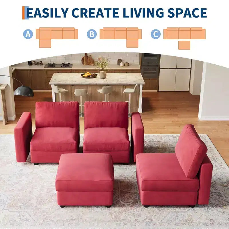 Canapé sectionnel modulable surdimensionné, canapé 4/6 places, 104 L/136 U en forme de U avec pouf mobile, canapé modulable convertible pour salon