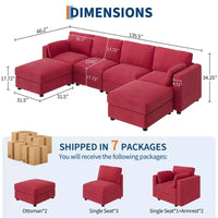 Canapé sectionnel modulable surdimensionné, canapé 4/6 places, 104 L/136 U en forme de U avec pouf mobile, canapé modulable convertible pour salon