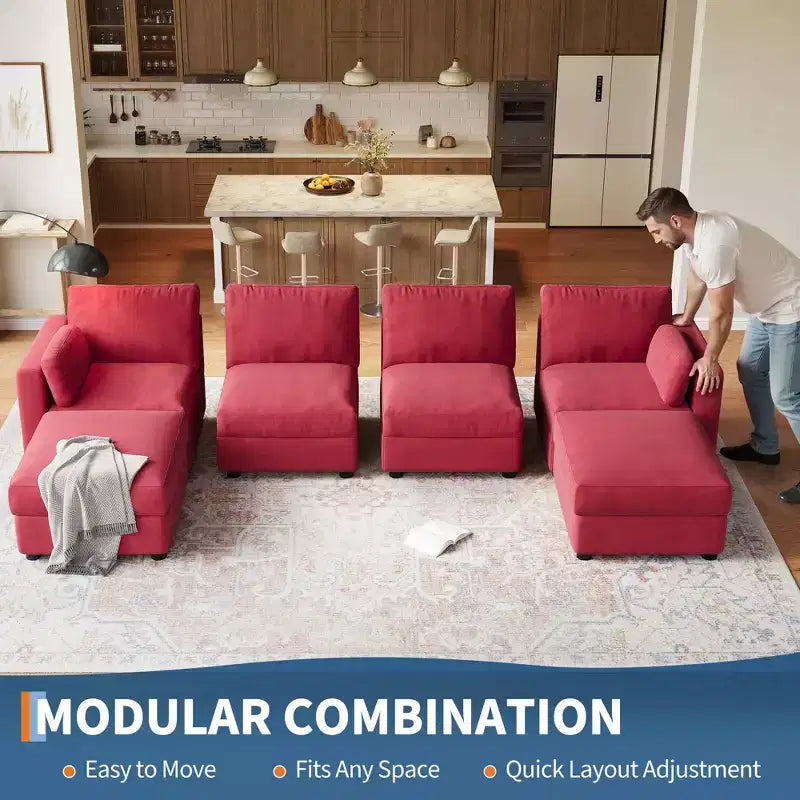 Canapé sectionnel modulable surdimensionné, canapé 4/6 places, 104 L/136 U en forme de U avec pouf mobile, canapé modulable convertible pour salon