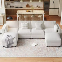 Canapé sectionnel modulable surdimensionné, canapé 4/6 places, 104 L/136 U en forme de U avec pouf mobile, canapé modulable convertible pour salon