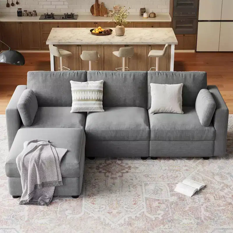 Canapé sectionnel modulable surdimensionné, canapé 4/6 places, 104 L/136 U en forme de U avec pouf mobile, canapé modulable convertible pour salon