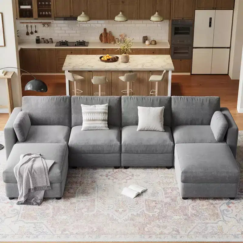 Canapé sectionnel modulable surdimensionné, canapé 4/6 places, 104 L/136 U en forme de U avec pouf mobile, canapé modulable convertible pour salon