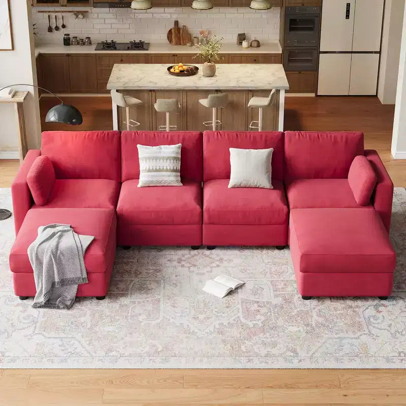 Canapé sectionnel modulable surdimensionné, canapé 4/6 places, 104 L/136 U en forme de U avec pouf mobile, canapé modulable convertible pour salon