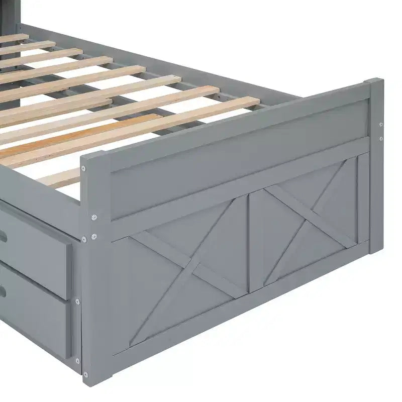 Whisen Lit Twin en bois, cadre de lit extensible avec lit gigogne Twin, tête de lit de rangement, trois tiroirs