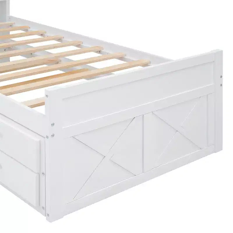 Whisen Lit Twin en bois, cadre de lit extensible avec lit gigogne Twin, tête de lit de rangement, trois tiroirs