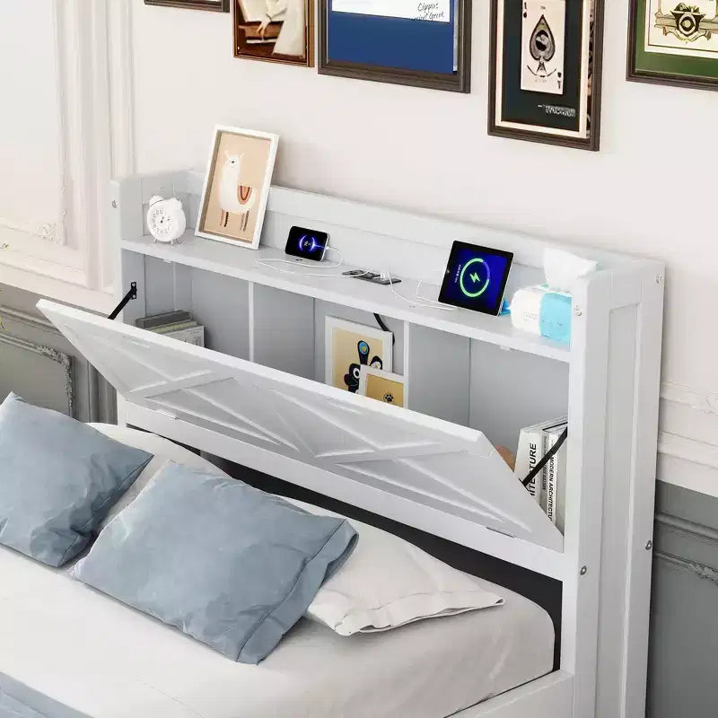Whisen Lit Twin en bois, cadre de lit extensible avec lit gigogne Twin, tête de lit de rangement, trois tiroirs