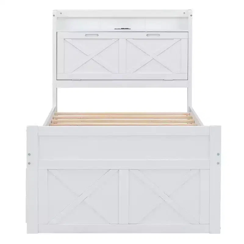 Whisen Lit Twin en bois, cadre de lit extensible avec lit gigogne Twin, tête de lit de rangement, trois tiroirs
