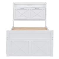 Whisen Lit Twin en bois, cadre de lit extensible avec lit gigogne Twin, tête de lit de rangement, trois tiroirs