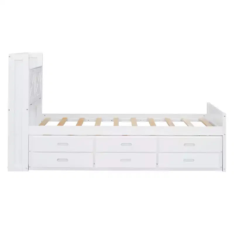 Whisen Lit Twin en bois, cadre de lit extensible avec lit gigogne Twin, tête de lit de rangement, trois tiroirs