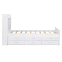 Whisen Lit Twin en bois, cadre de lit extensible avec lit gigogne Twin, tête de lit de rangement, trois tiroirs