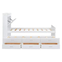 Whisen Lit Twin en bois, cadre de lit extensible avec lit gigogne Twin, tête de lit de rangement, trois tiroirs
