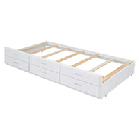 Whisen Lit Twin en bois, cadre de lit extensible avec lit gigogne Twin, tête de lit de rangement, trois tiroirs
