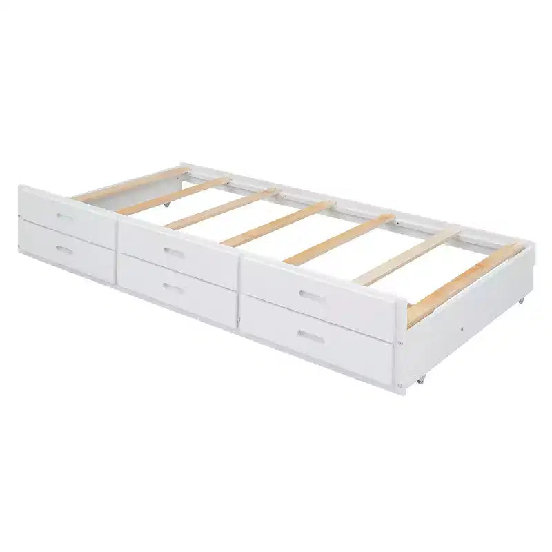 Whisen Lit Twin en bois, cadre de lit extensible avec lit gigogne Twin, tête de lit de rangement, trois tiroirs