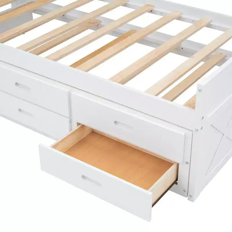 Whisen Lit Twin en bois, cadre de lit extensible avec lit gigogne Twin, tête de lit de rangement, trois tiroirs