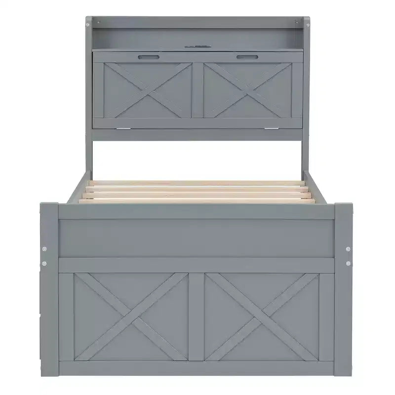 Whisen Lit Twin en bois, cadre de lit extensible avec lit gigogne Twin, tête de lit de rangement, trois tiroirs