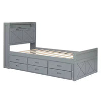 Whisen Lit Twin en bois, cadre de lit extensible avec lit gigogne Twin, tête de lit de rangement, trois tiroirs