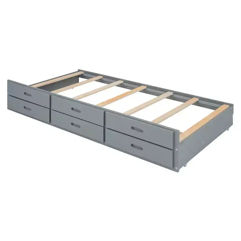 Whisen Lit Twin en bois, cadre de lit extensible avec lit gigogne Twin, tête de lit de rangement, trois tiroirs