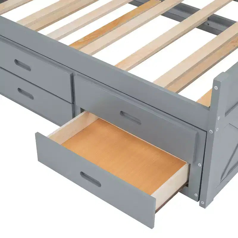 Whisen Lit Twin en bois, cadre de lit extensible avec lit gigogne Twin, tête de lit de rangement, trois tiroirs