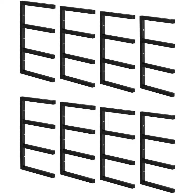 Support de Stockage pour Bois, Organisateur de Bois Lot de 8 Étagères Murales à 4 Niveaux en Acier Robuste, Capacité de 1450 kg pour Abri de Jardin, Atelier, Garage, Noir