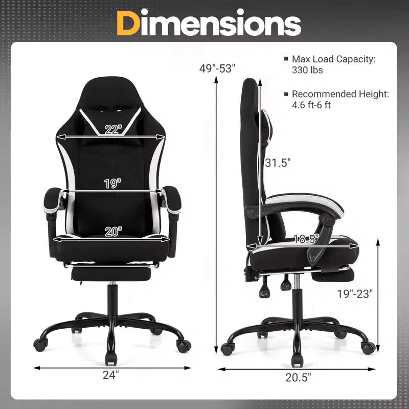 Chaise gaming Costway avec appui-tête, soutien lombaire, accoudoirs à articulation, dossier inclinable