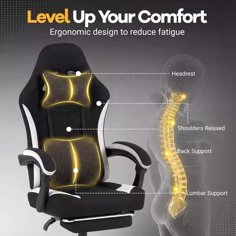 Chaise gaming Costway avec appui-tête, soutien lombaire, accoudoirs à articulation, dossier inclinable