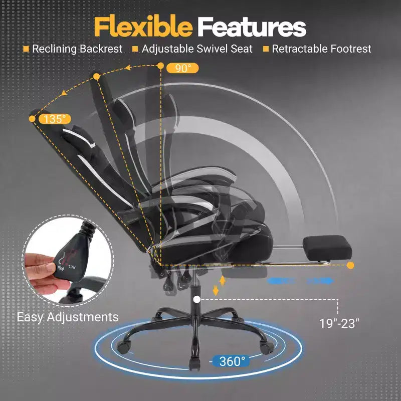 Chaise gaming Costway avec appui-tête, soutien lombaire, accoudoirs à articulation, dossier inclinable
