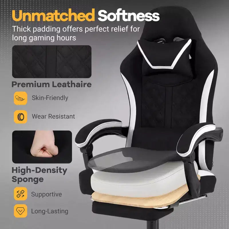 Chaise gaming Costway avec appui-tête, soutien lombaire, accoudoirs à articulation, dossier inclinable