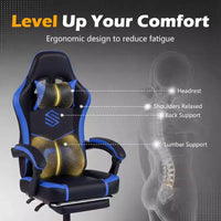 Chaise gaming Costway avec appui-tête, soutien lombaire, accoudoirs à articulation, dossier inclinable, noir et blanc/bleu marine et noir
