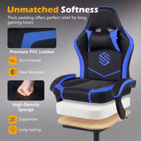 Chaise gaming Costway avec appui-tête, soutien lombaire, accoudoirs à articulation, dossier inclinable, noir et blanc/bleu marine et noir