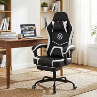 Chaise gaming Costway avec appui-tête, soutien lombaire, accoudoirs à articulation, dossier inclinable, noir et blanc/bleu marine et noir