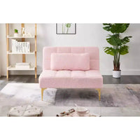 MAYEERTY futon confortable une place en tissu teddy, pieds en métal doré, mousse et ressorts pour salon, rose
