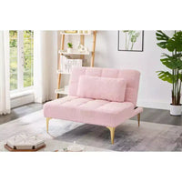 MAYEERTY futon confortable une place en tissu teddy, pieds en métal doré, mousse et ressorts pour salon, rose