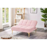 MAYEERTY futon confortable une place en tissu teddy, pieds en métal doré, mousse et ressorts pour salon, rose