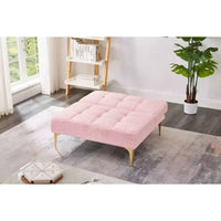 MAYEERTY futon confortable une place en tissu teddy, pieds en métal doré, mousse et ressorts pour salon, rose