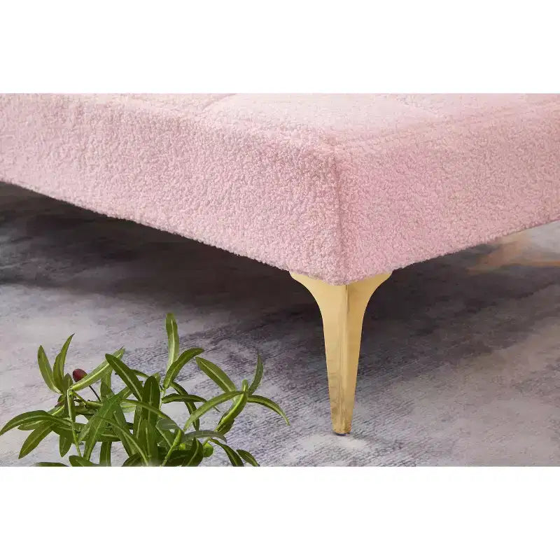 MAYEERTY futon confortable une place en tissu teddy, pieds en métal doré, mousse et ressorts pour salon, rose