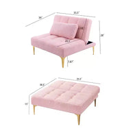 MAYEERTY futon confortable une place en tissu teddy, pieds en métal doré, mousse et ressorts pour salon, rose