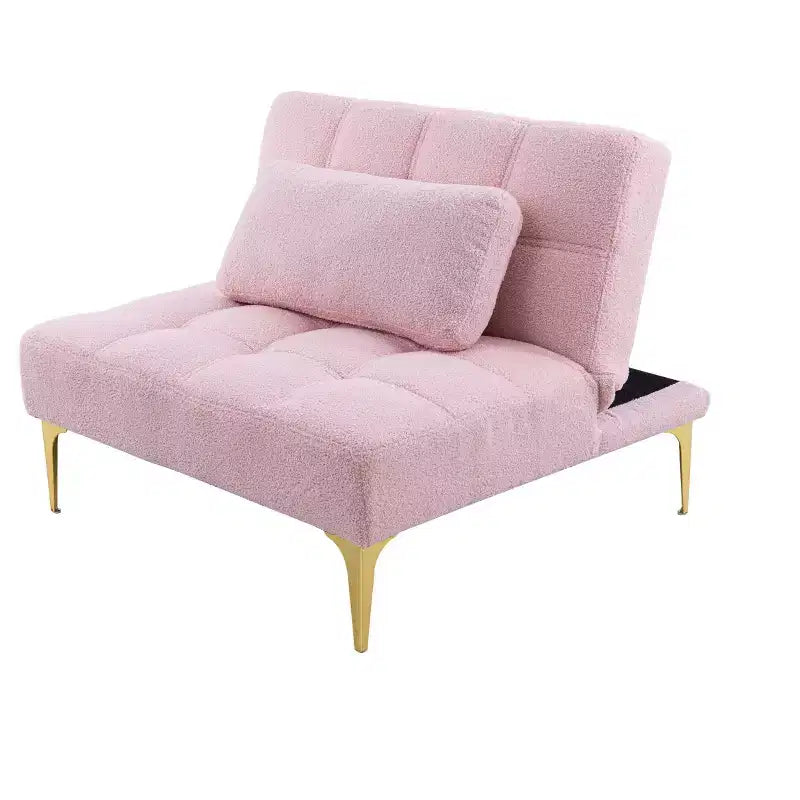 MAYEERTY futon confortable une place en tissu teddy, pieds en métal doré, mousse et ressorts pour salon, rose