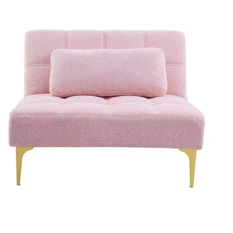MAYEERTY futon confortable une place en tissu teddy, pieds en métal doré, mousse et ressorts pour salon, rose